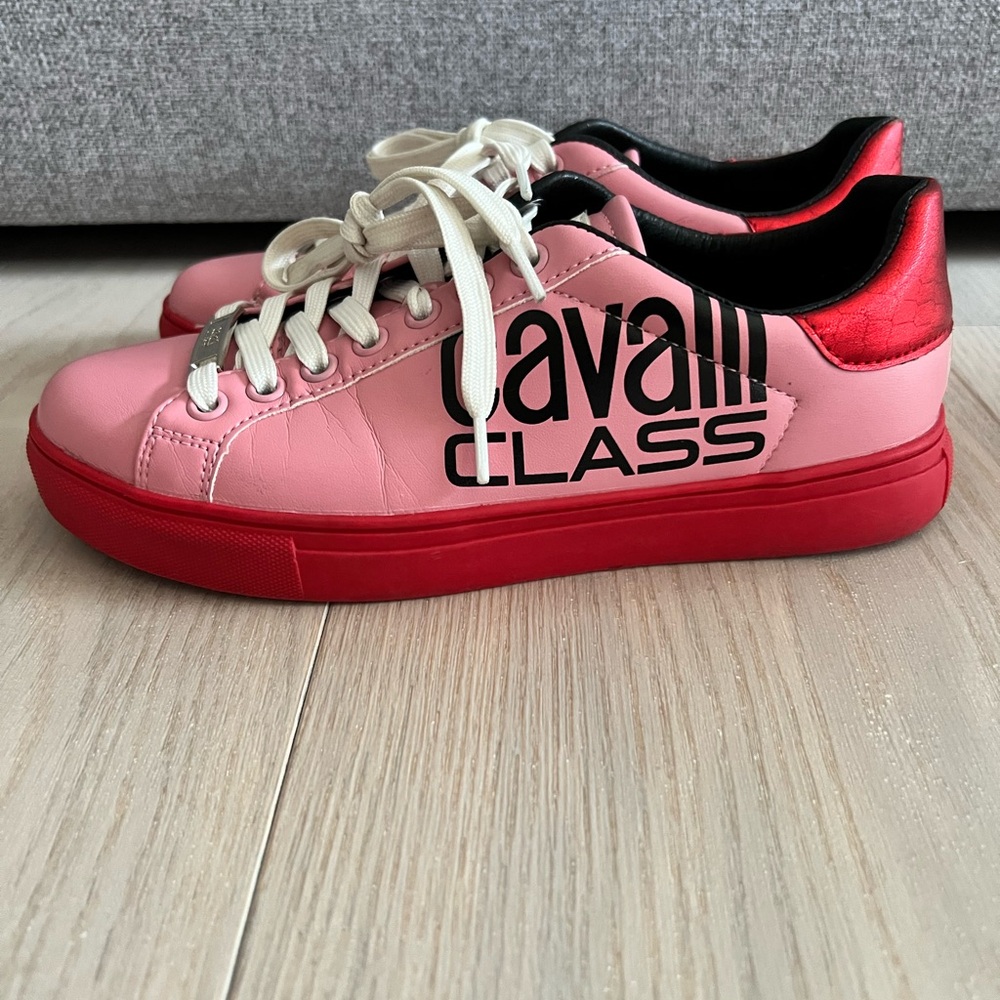 Cavalli Class Pink and Red Sneakers with Bold Branding, without original box